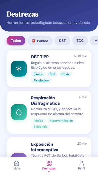 Listado de las destrezas de TCC, DBT y ACT